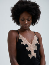 Seamless Basic Lace Silk Slip | Mulberry Silk Slip Dress Black w. Rosie Beige