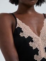 Seamless Basic Lace Silk Slip | Mulberry Silk Slip Dress Black w. Rosie Beige