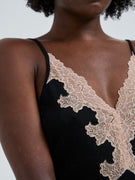 Lace Silk Slip | Mulberry Silk - Black w. Rosie Beige