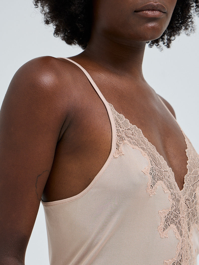 Seamless Basic Lace Silk Slip | Mulberry Silk Slip Dress Rosie Beige w. Rosie Beige
