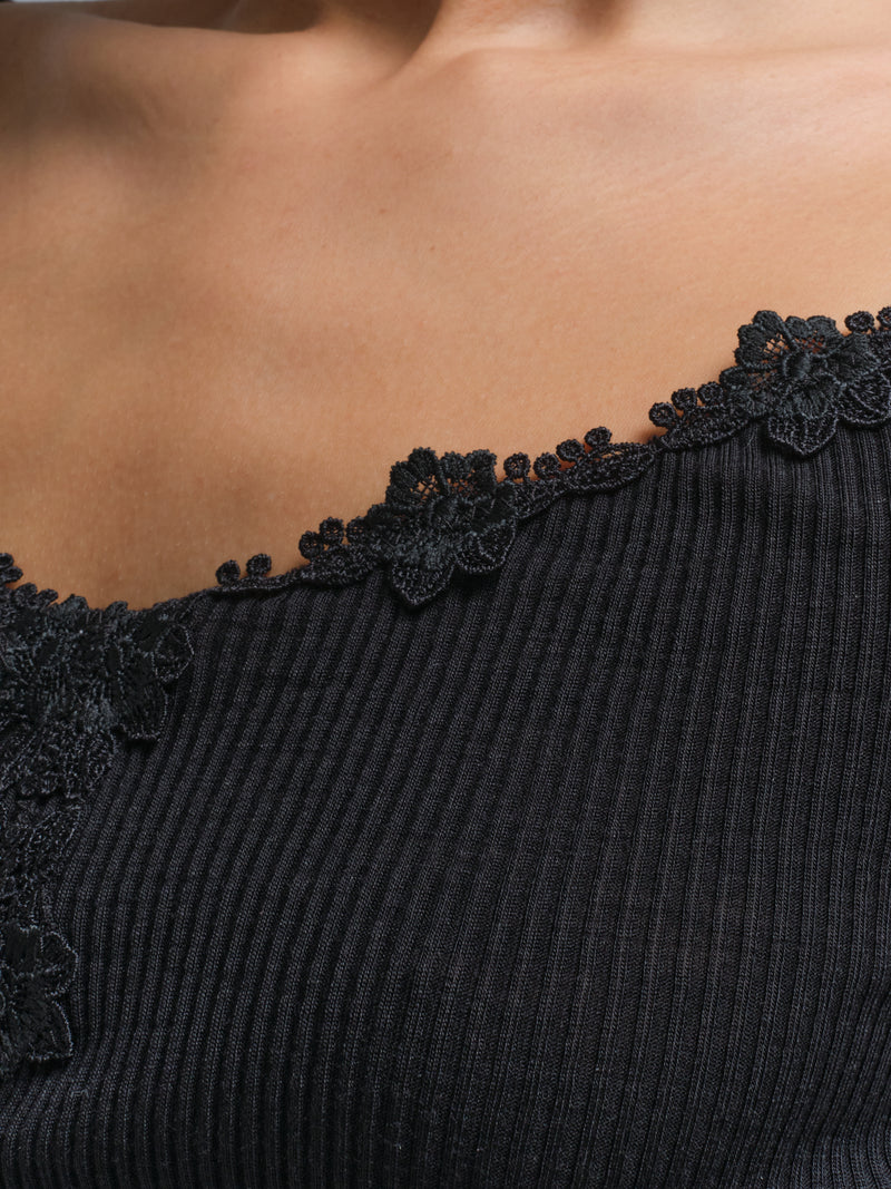 Seamless Basic Lara | Wool - Silk Cami top Black