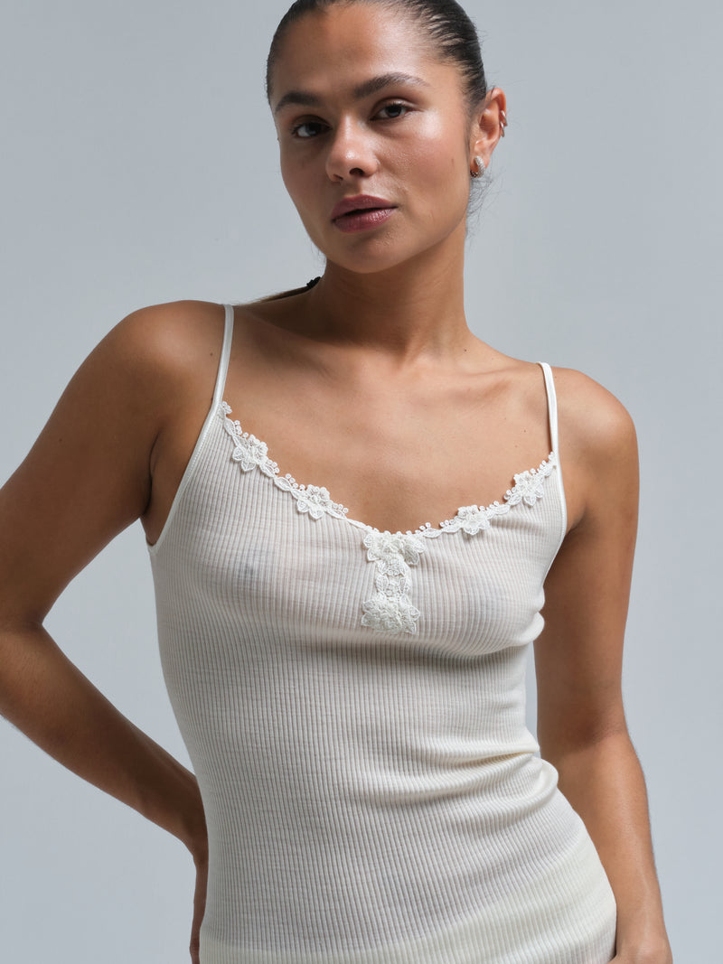 Seamless Basic Lara | Wool - Silk Cami top Off-White