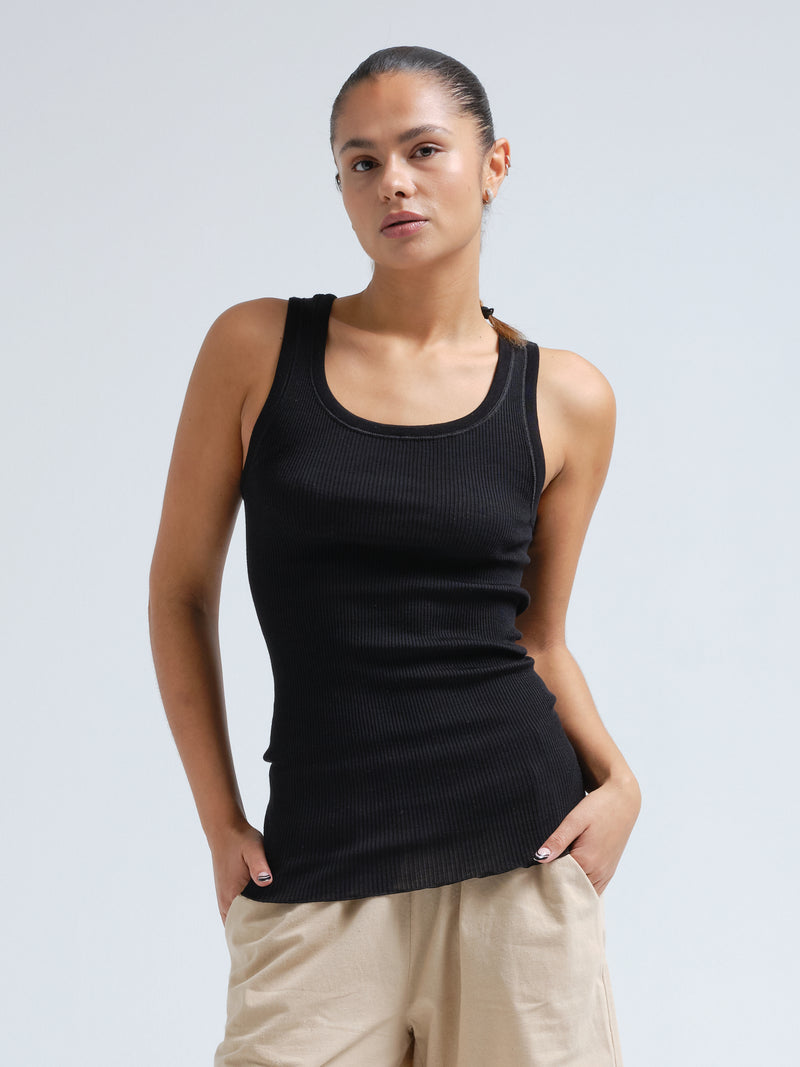 Seamless Basic Mya | Wool Silk Tank Top Black