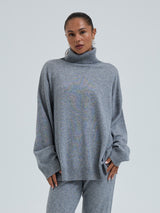 Seamless Basic Roll Neck Jumper | Wool Cashmere Roll Neck Ash Melange