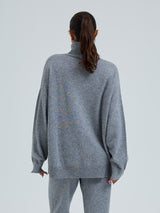 Seamless Basic Roll Neck Jumper | Wool Cashmere Roll Neck Ash Melange