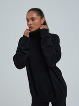 Seamless Basic Roll Neck Jumper | Wool Cashmere Roll Neck Black