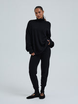 Seamless Basic Roll Neck Jumper | Wool Cashmere Roll Neck Black