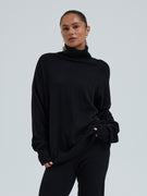 Roll Neck Jumper | Wool Cashmere - Black