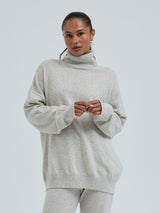 Seamless Basic Roll Neck Jumper | Wool Cashmere Roll Neck Ecru Melange