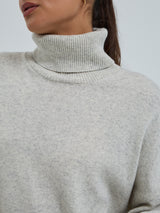 Seamless Basic Roll Neck Jumper | Wool Cashmere Roll Neck Ecru Melange