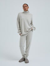 Seamless Basic Roll Neck Jumper | Wool Cashmere Roll Neck Ecru Melange