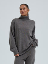 Seamless Basic Roll Neck Jumper | Wool Cashmere Roll Neck Heather Mushroom