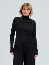 Seamless Basic Sheer Roll Neck | Silk Roll Neck Black