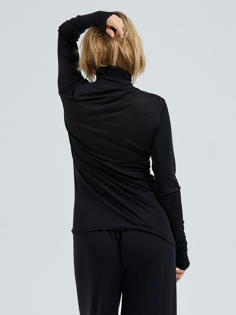 Seamless Basic Sheer Roll Neck | Silk Roll Neck Black
