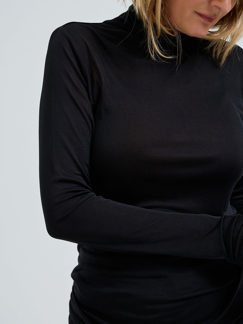 Seamless Basic Sheer Roll Neck | Silk Roll Neck Black