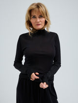 Seamless Basic Sheer Roll Neck | Silk Roll Neck Black