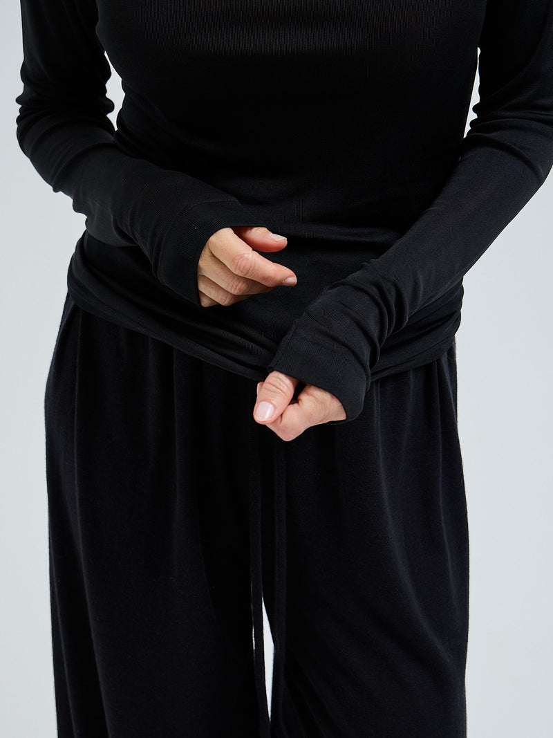 Seamless Basic Sheer Roll Neck | Silk Roll Neck Black