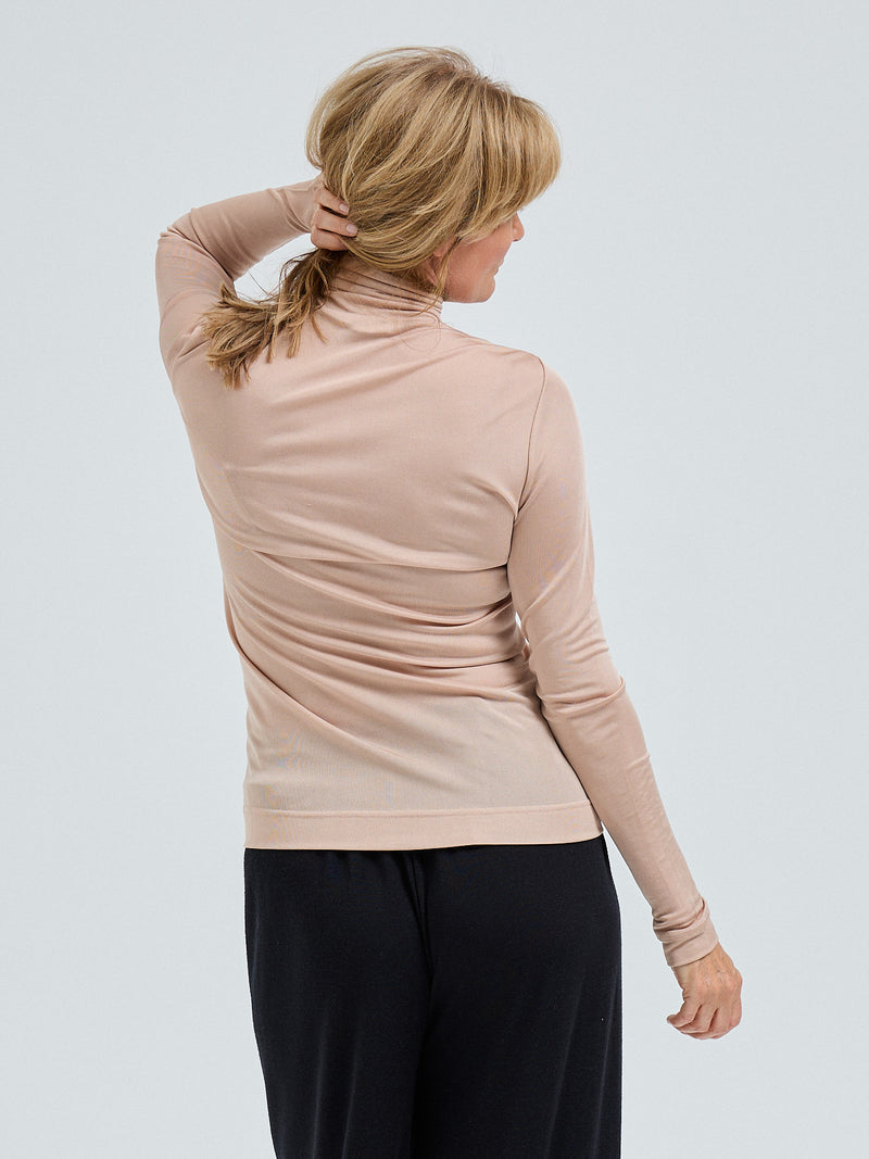 Seamless Basic Sheer Roll Neck | Silk Roll Neck Rosie Beige
