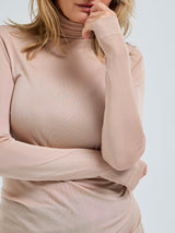 Seamless Basic Sheer Roll Neck | Silk Roll Neck Rosie Beige