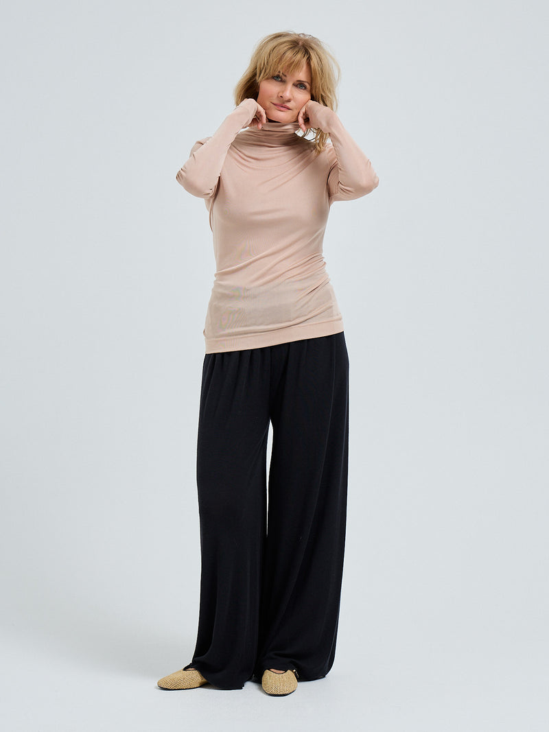 Seamless Basic Sheer Roll Neck | Silk Roll Neck Rosie Beige