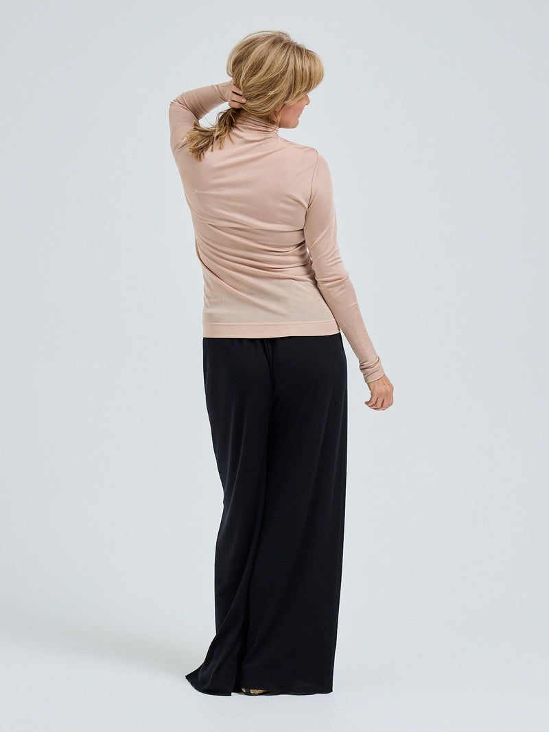 Seamless Basic Sheer Roll Neck | Silk Roll Neck Rosie Beige