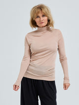 Seamless Basic Sheer Roll Neck | Silk Roll Neck Rosie Beige