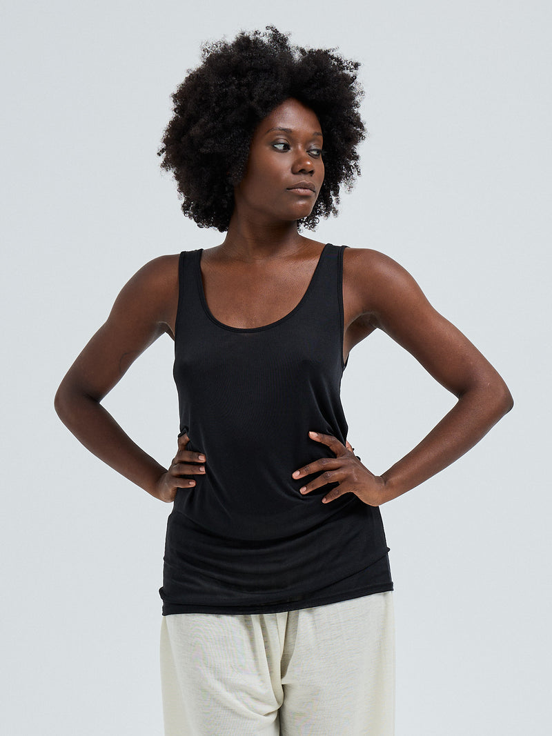 Seamless Basic Sheer Tank | Silk Tank Top Black