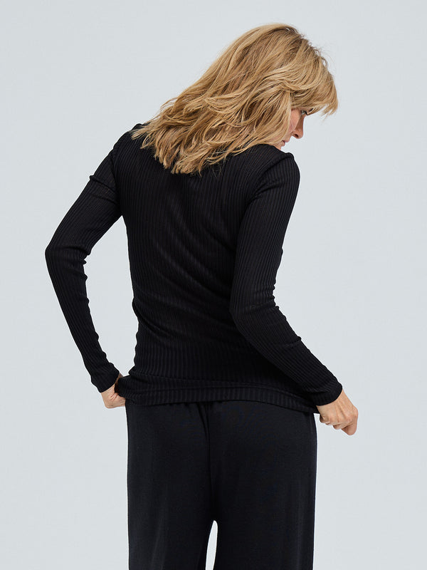 Seamless Basic Silky Alma | Silk L/S T-Shirt Black
