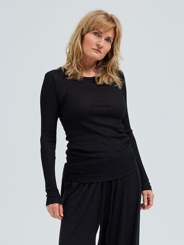 Seamless Basic Silky Alma | Silk L/S T-Shirt Black