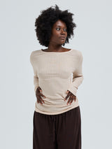 Seamless Basic Silky Alma | Silk L/S T-Shirt Rosie Beige