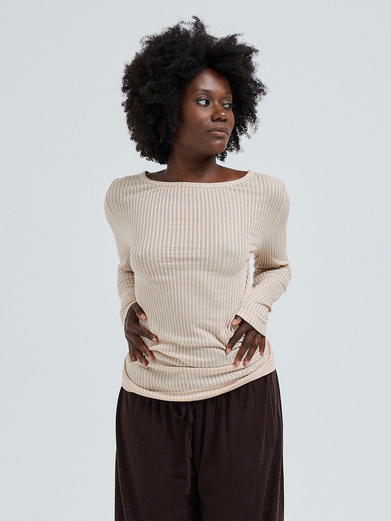 Seamless Basic Silky Alma | Silk L/S T-Shirt Rosie Beige