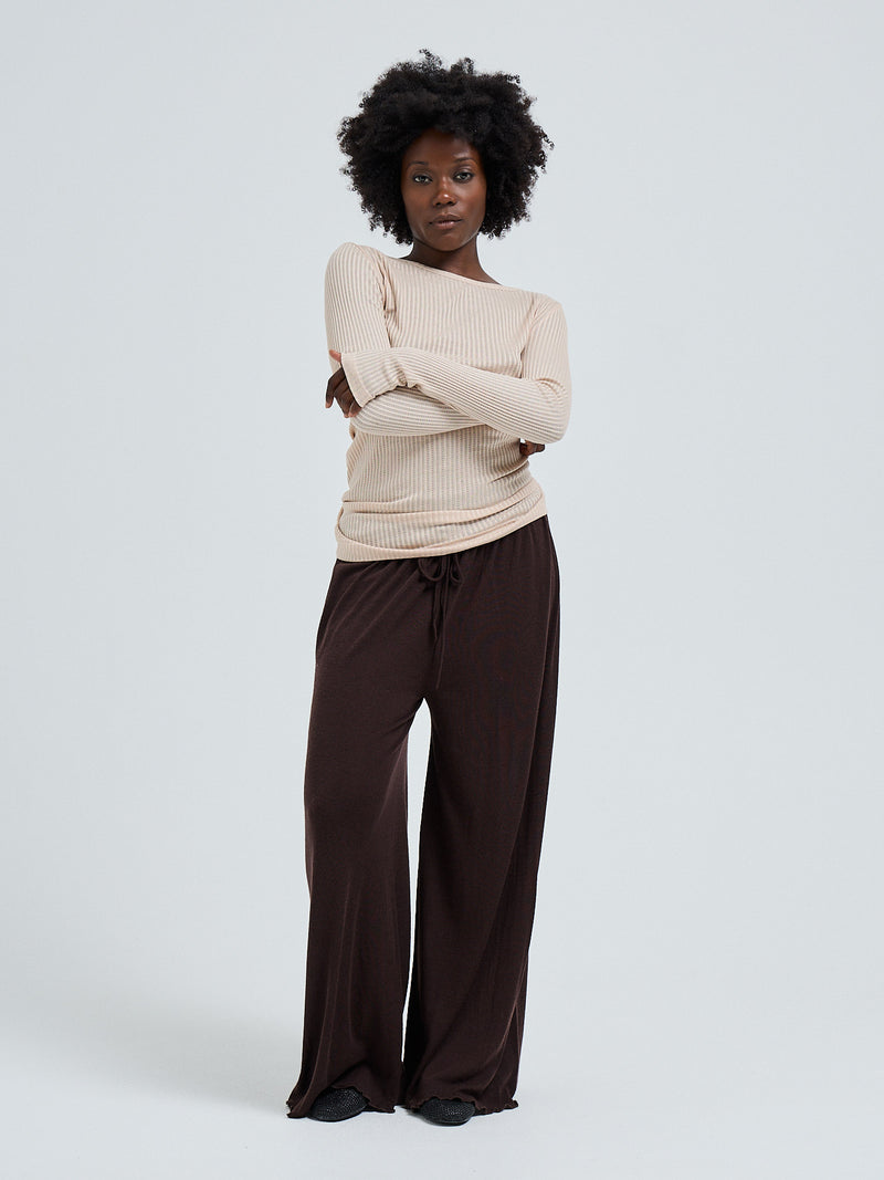 Seamless Basic Silky Alma | Silk L/S T-Shirt Rosie Beige