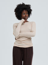 Seamless Basic Silky Alma | Silk L/S T-Shirt Rosie Beige