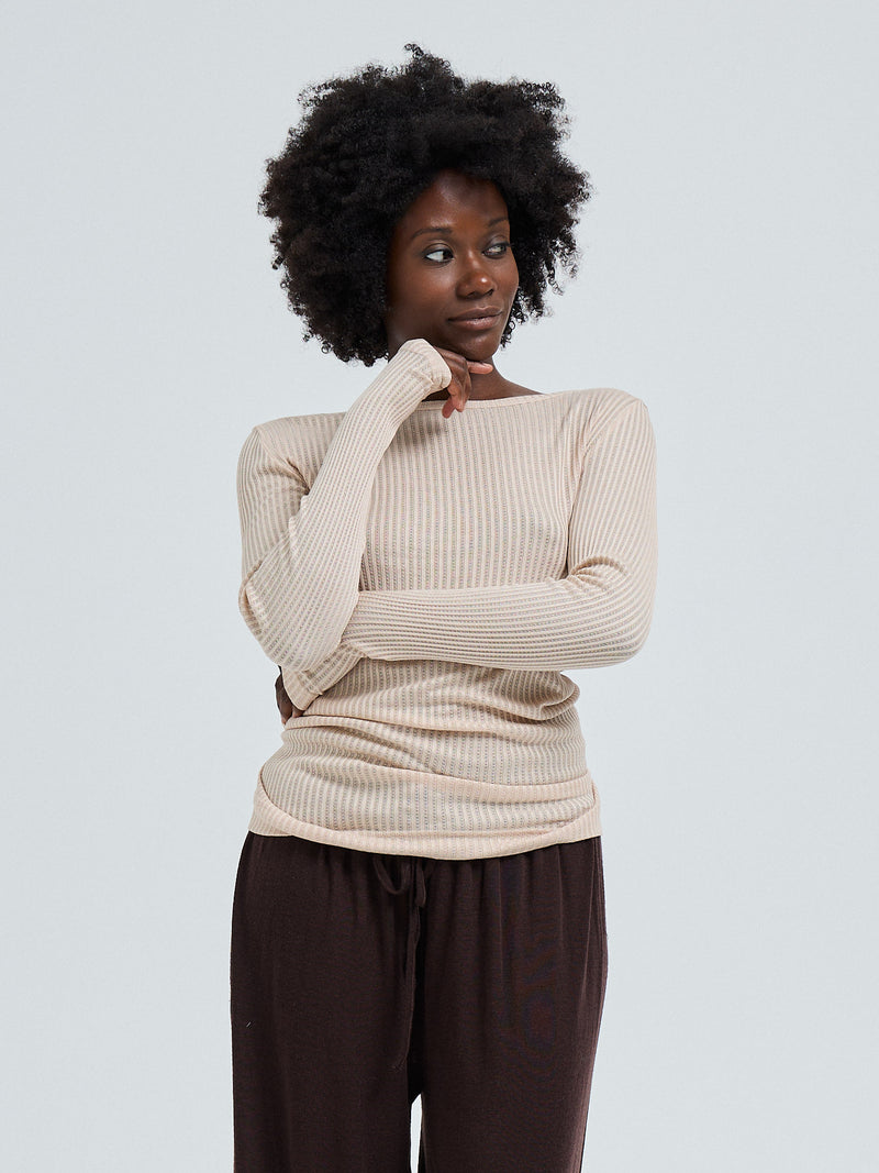 Seamless Basic Silky Alma | Silk L/S T-Shirt Rosie Beige