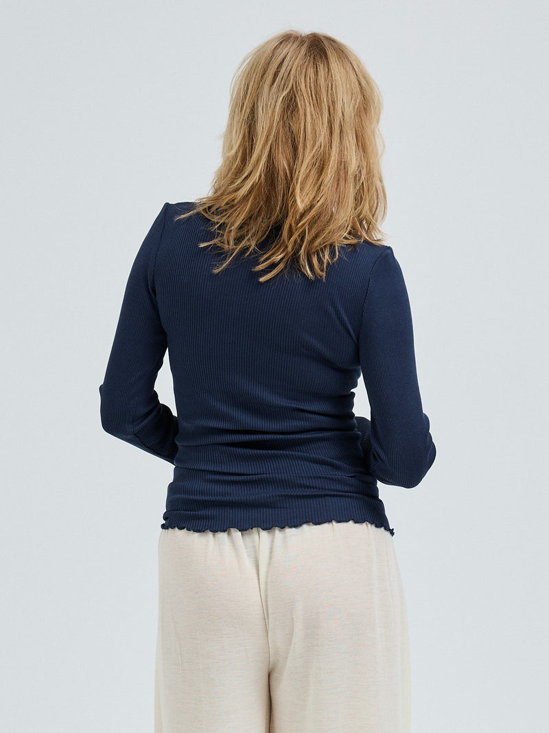 Seamless Basic Silky Fiore | Silk Blouse Navy