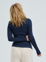 Seamless Basic Silky Fiore | Silk Blouse Navy