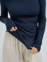 Seamless Basic Silky Fiore | Silk Blouse Navy