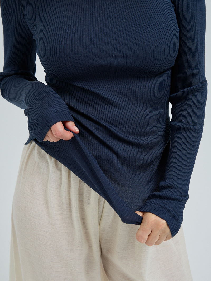 Seamless Basic Silky Fiore | Silk Blouse Navy