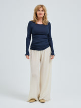 Seamless Basic Silky Fiore | Silk Blouse Navy