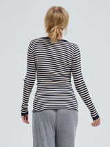 Seamless Basic Silky Fiore | Silk Blouse Navy/Beige