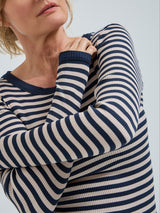 Seamless Basic Silky Fiore | Silk Blouse Navy/Beige