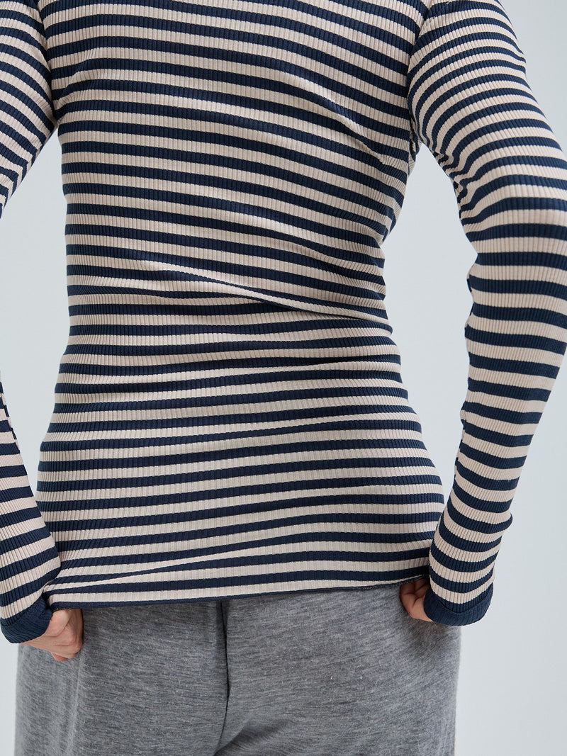 Seamless Basic Silky Fiore | Silk Blouse Navy/Beige