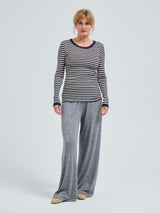 Seamless Basic Silky Fiore | Silk Blouse Navy/Beige
