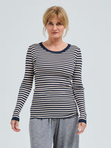 Seamless Basic Silky Fiore | Silk Blouse Navy/Beige