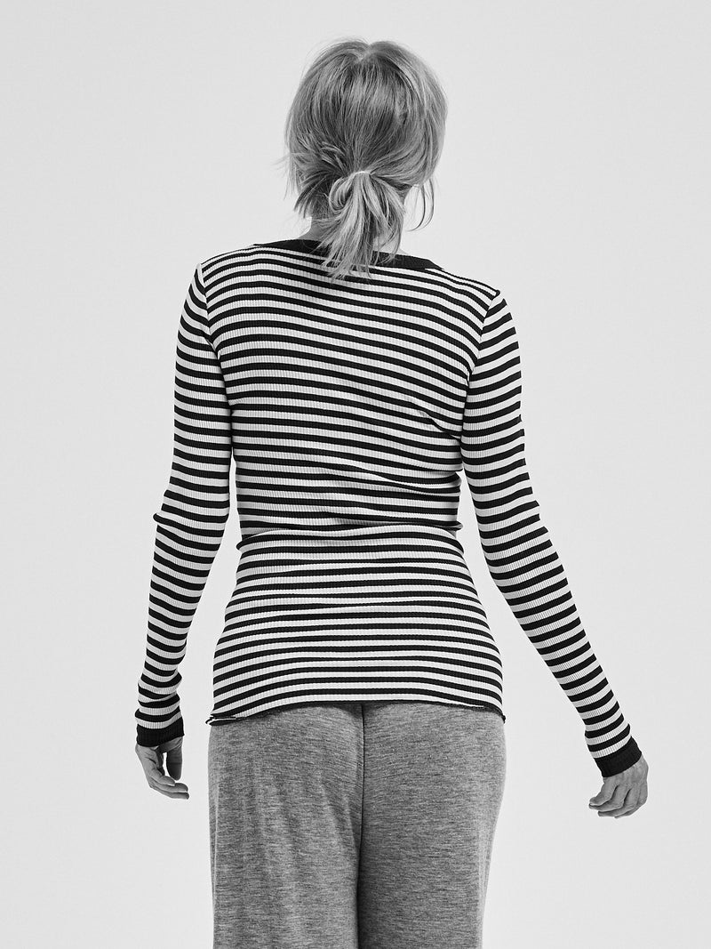 Seamless Basic Silky Fiore | Silk Blouse Navy/Off-white