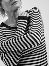 Seamless Basic Silky Fiore | Silk Blouse Navy/Off-white