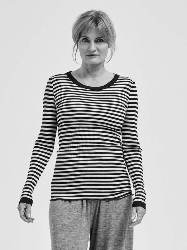 Seamless Basic Silky Fiore | Silk Blouse Navy/Off-white