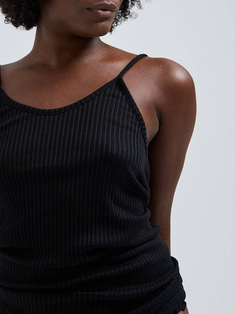 Seamless Basic Silky Sofia | Silk Strap Top Black