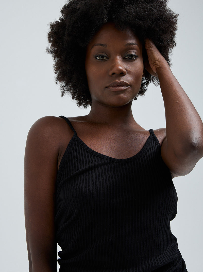 Seamless Basic Silky Sofia | Silk Strap Top Black