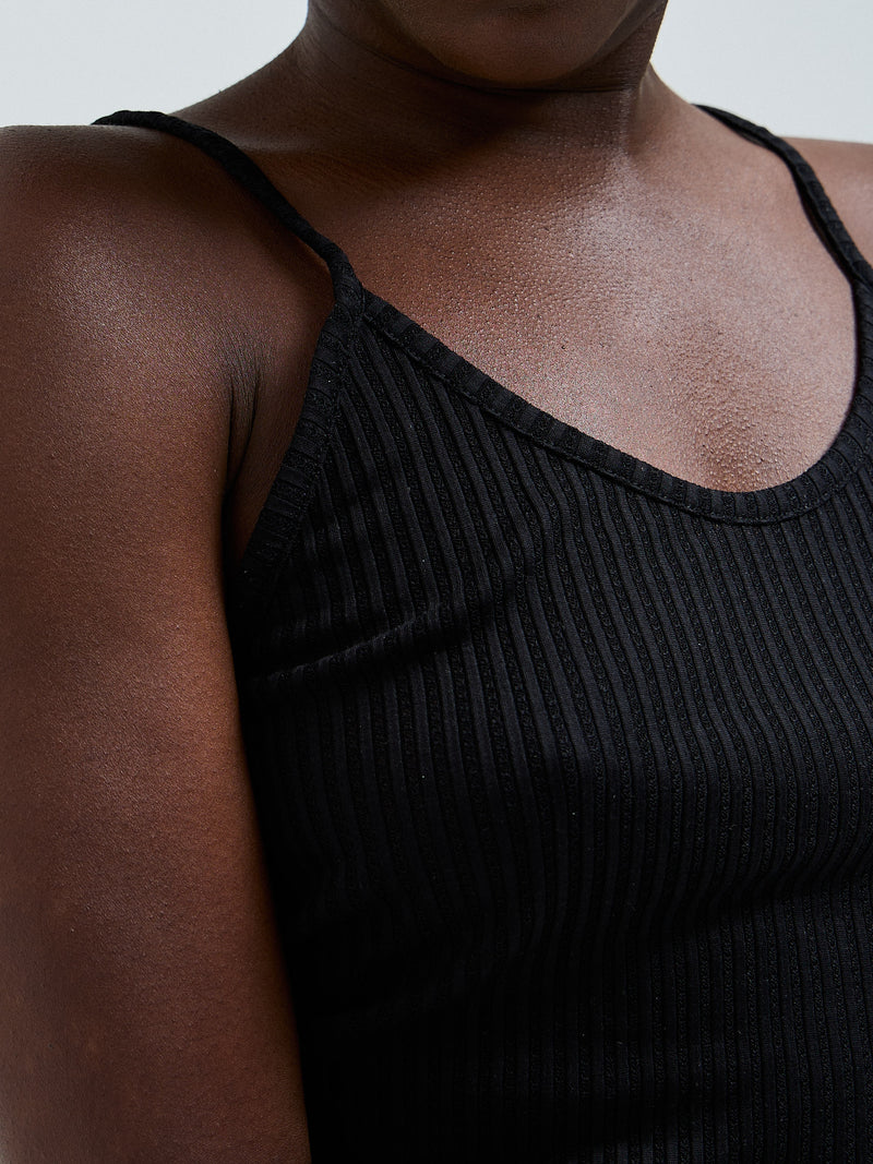 Seamless Basic Silky Sofia | Silk Strap Top Black